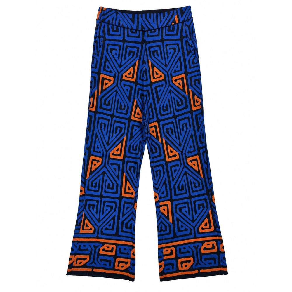 Peruvian Connection Pima Cotton Geometric Knit Pull On Pants Blue Orange L